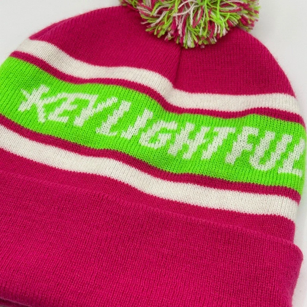 Keystone Light Keylightful Beanie Pom Pom Pink Lime Green Acrylic Streetwear